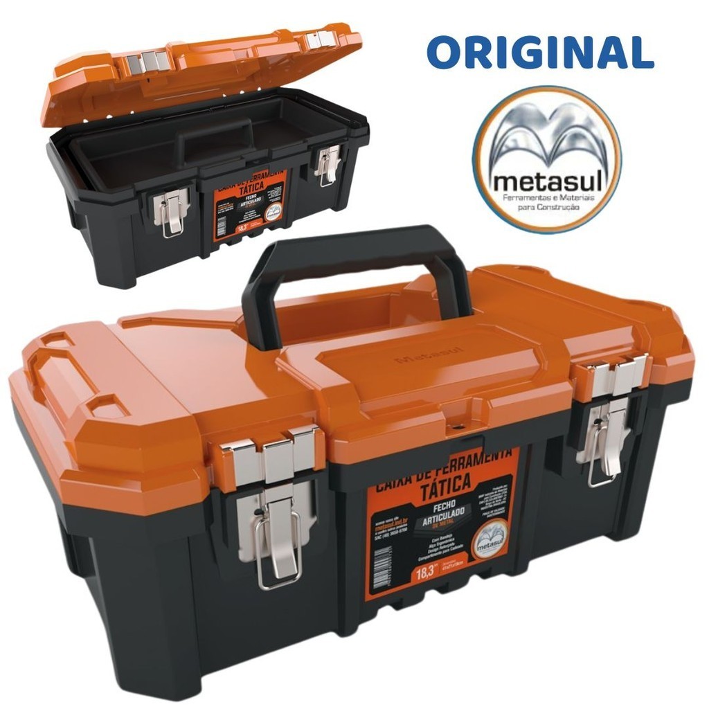 Caixa de Ferramentas Reforçada Fecho Metálico Tática 18.3" Original Metasul