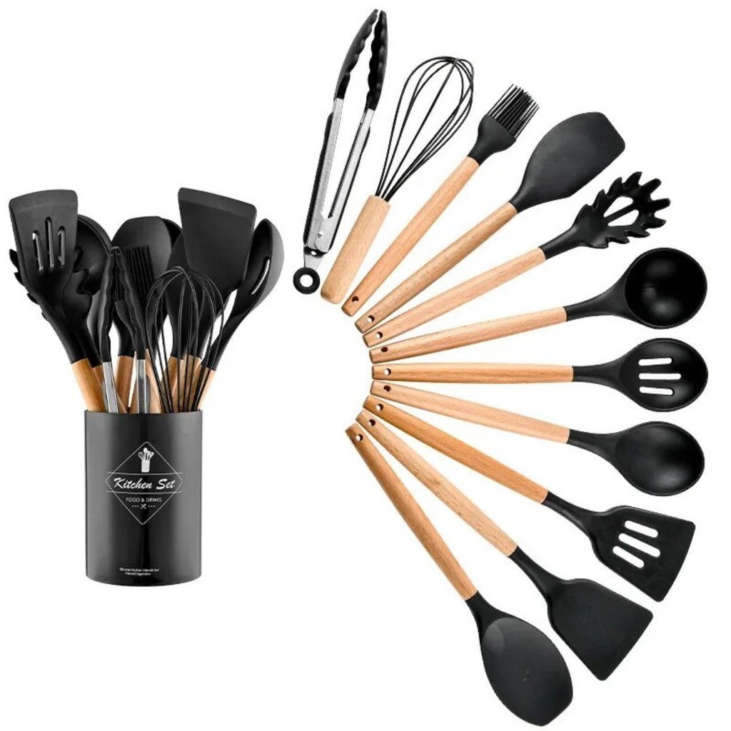 Jogo 12 Peças Utensílios Silicone Colher Espátula Concha