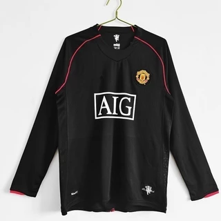 [Retro Jersey�� 07/08 MAN UTD Preto Futebol RONALDO ROONEY Homens Tailândia Manchester United Futebol Saias Manga Longa/Curto de Alta Qualidade Jerseys
