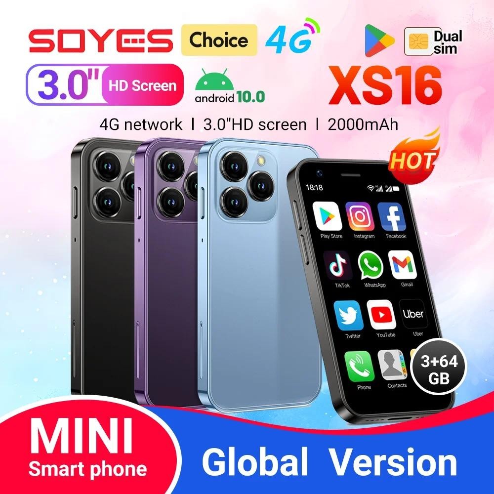 SOYES-XS16 Mini Android 10.0 Smartphone 4G LTE 3 Polegadas Câmera Com Tela De 5MP Dual SIM Play Store Whatsapp 3GB RAM 64GB ROM