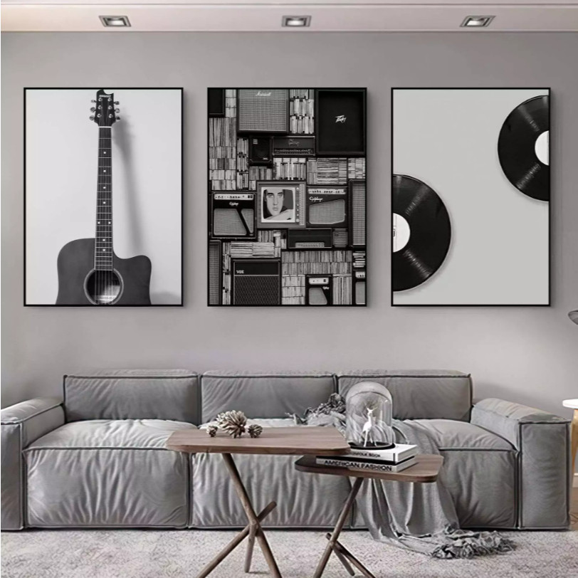 Quadro Decorativo 3 Peças Mosaico Paixão Musical Monocromática