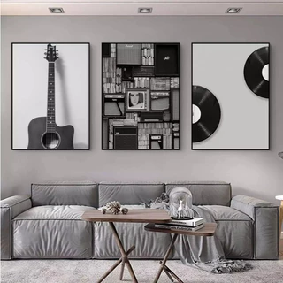Quadro Decorativo 3 Peças Mosaico Paixão Musical Monocromática