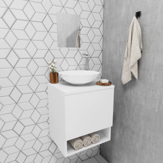 Gabinete de Banheiro 40cm com Cuba e Espelho Completo Lavabo Armário Suspenso