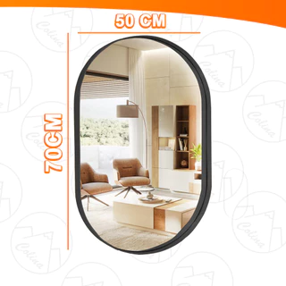 Espelho De Vidro Oval Com Moldura Preta Decorativo Suspenso Banheiro Sala 50x70CM