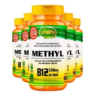 Kit 5x Vitamina B12 350mg Unilife Methyl 60 Cápsulas