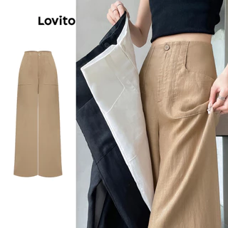 Lovito Calça Boho com botão de bolso liso para mulheres L100MD382