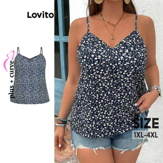 Lovito Regata feminina com flores florais elegantes e elegantes plus size LBL16539