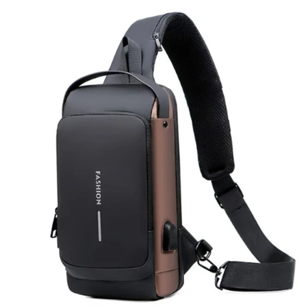 Mochila de Ombro Transversal Compacta Unilateral USB Trava de Código Resistente água