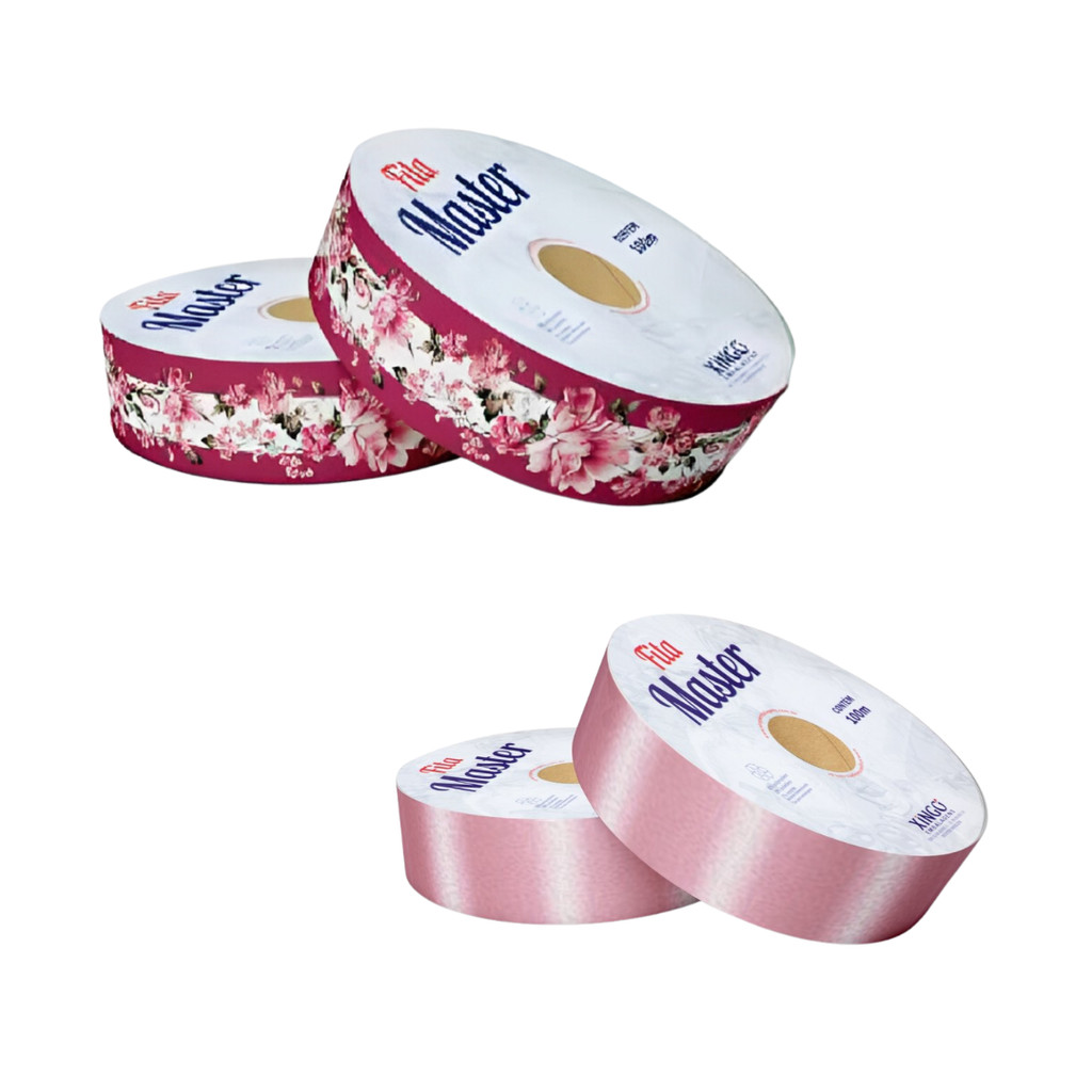 Kit Fita Decorada + Fita Lisa - 32mmx100m - Valência + Rosa | Mix ...
