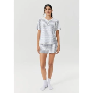 Pijama Curto Feminino Comfort Listrado Decote Henley Hering