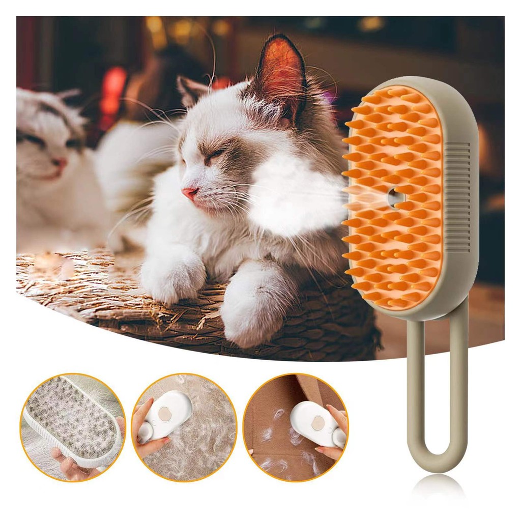 Escova A Vapor Para Gatos Cães 3 Em 1 Carrega via USB Remoção De Pelos e Higienização