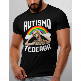 Camiseta Meme Autismo Tedeaga TDAH Caveira Arco Iris 100% Algodao Qualidade Unissex
