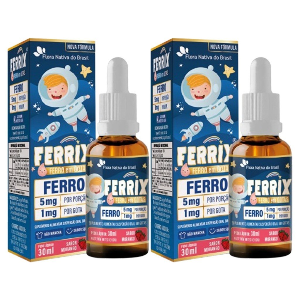 Kit 2x Vitamina Ferrix Gotas 30ml Sabor Morango | Shopee Brasil