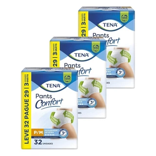 Fralda Descartável Tena para Adulto Pants Confort - 3 Pacotes com 32 Fraldas - Total 96 Tiras-Leve 32 Pague 29 em Oferta na Shopee