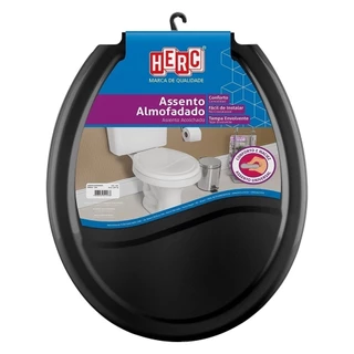 Assento Sanitário Herc Almofadado Preto 2392 em Oferta na Shopee