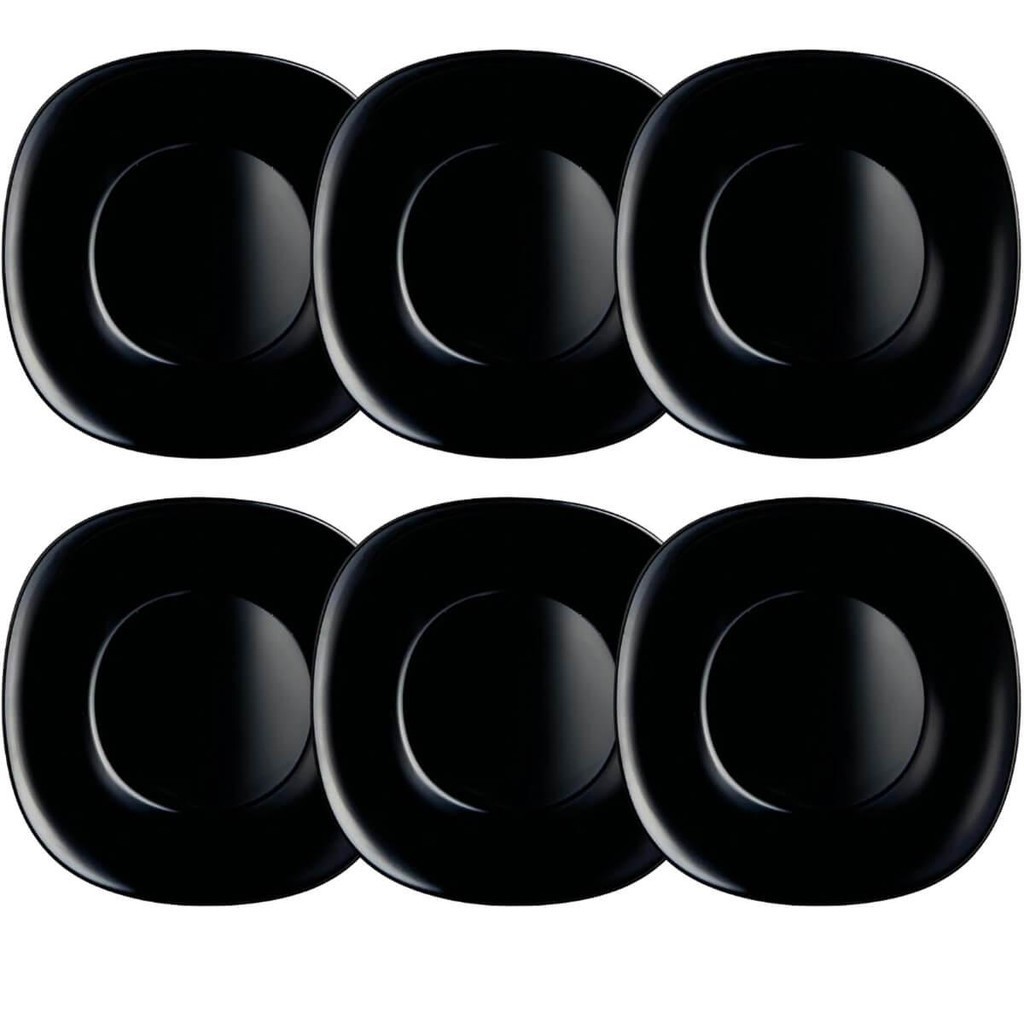 Jogo 6 Pratos Rasos Vidro Opalino 27cm Carine Black Quadrado
