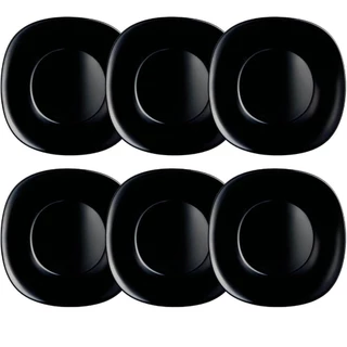 Jogo 6 Pratos Rasos Vidro Opalino 27cm Carine Black Quadrado