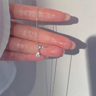 Moda Coreana Colar de Zircônio Temperamento Suave Gotas de Água Namoradas Clavícula Cadeia Presente Férias