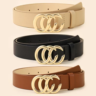3 Conjuntos de Cintos de Moda Ladies Fashion All-Match Alloy C Fivela Decoração Cinto PU