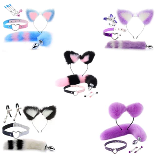 Kit Fox Composto Por 1 Tiara De Pelúcia 1 Plug Anal Com Cauda 1 Prendedor De Mamilo Com Sino