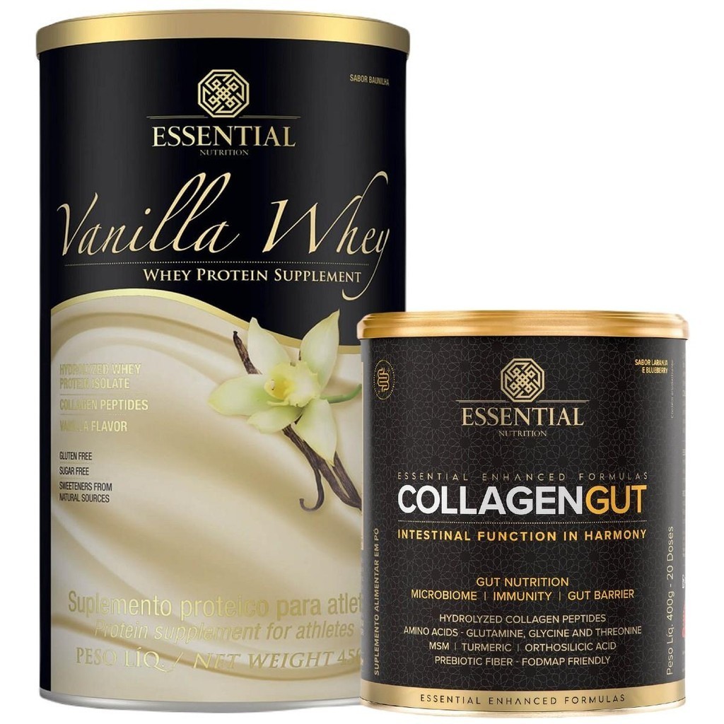Kit Vanilla Whey 450g + Collagen Gut Intestino 400g Essentia | Shopee ...