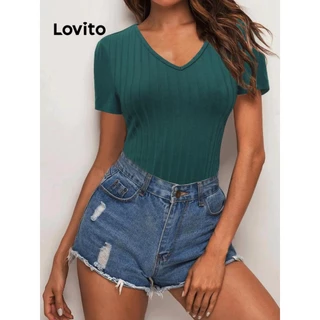 Lovito Camiseta básica lisa casual para mulheres LNL75110