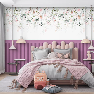Papel de Parede Adesivo Ripado Floral Lilás
