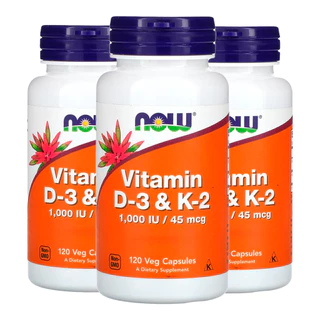 Kit 3x Vitamina D3 25mg com Vitamina K2 45mg Now Foods 120Veg Cap/Made in Usa