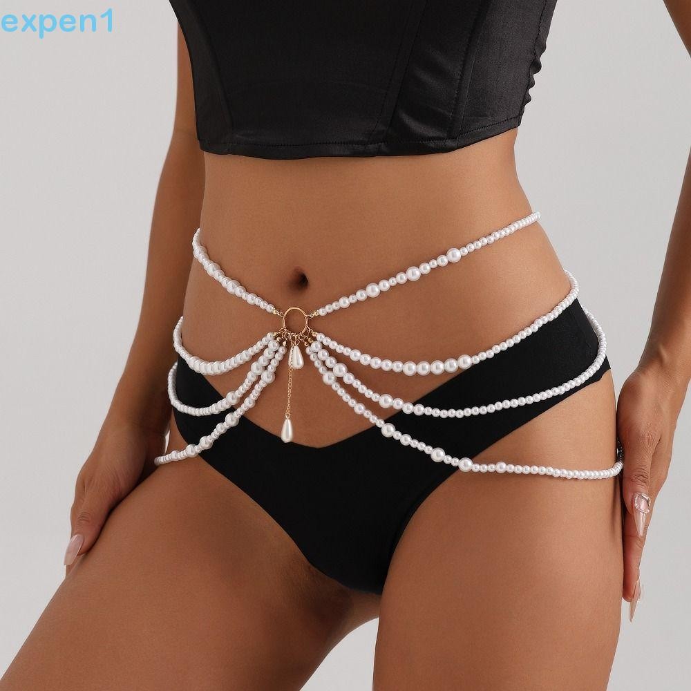 Expensão Cadeia De Cintura De Pérola Multicamadas , Y2K Cinto De Jóias , Luxo Tassel All-match Korean Style Body Chain Women