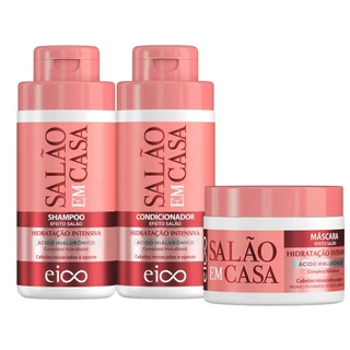 Eico Salão Em Casa Hidratação Intensiva Shampoo e Condicionador Leave-in 450ml + Máscara Tratamento Creme Capilar 270g