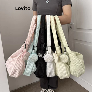 Lovito Bolsa de ombro casual simples de grande capacidade para mulheres LFA47222