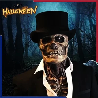 Máscara De Látex De Caveira Ao Ar Livre Máscara De Cérebro De Terror Com Chapéu Preto Para Decoração De Fantasia De Baile De Máscaras De Festa De Halloween