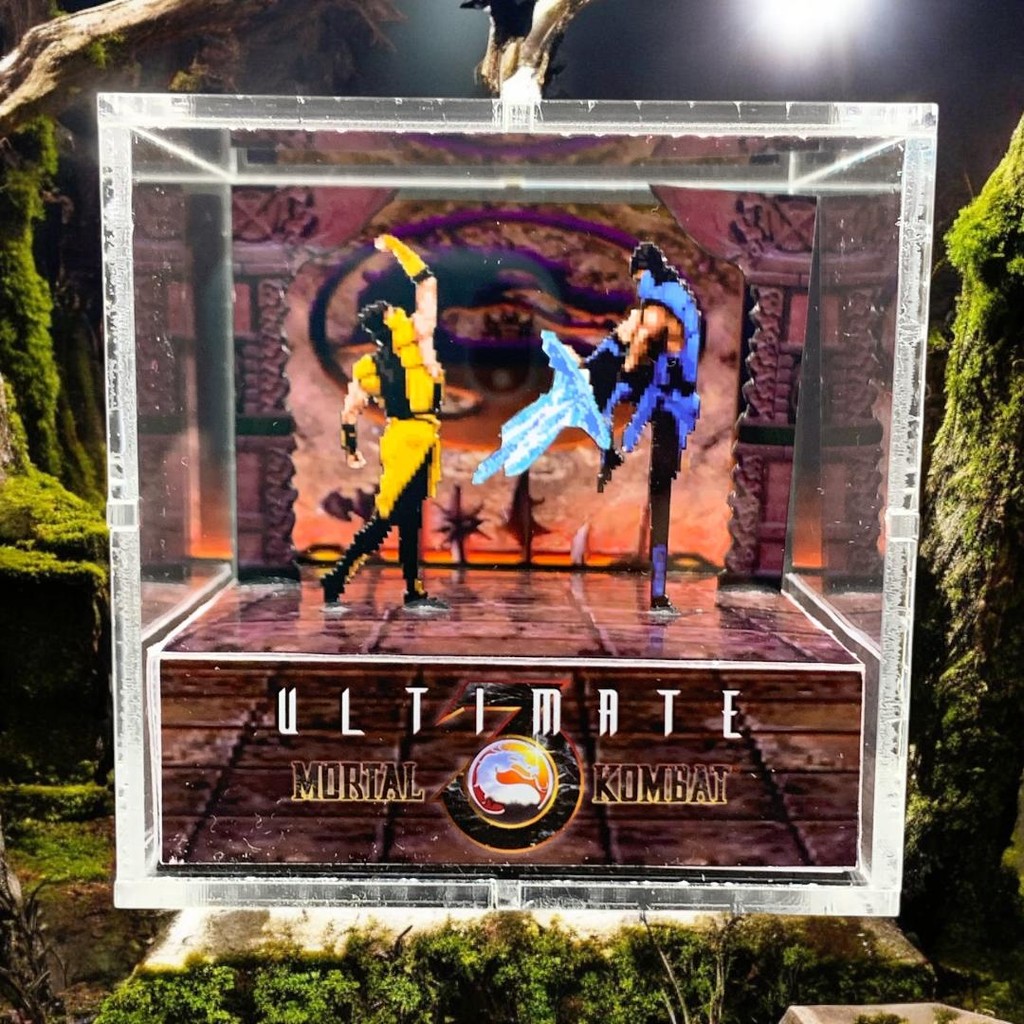 Cubo Diorama Acrílico 9x9x9 Cm Mortal Kombat 3 Sub-Zero vs Scorpion