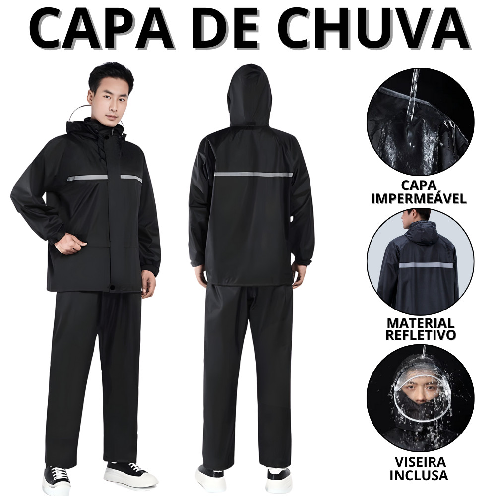 Conjunto Motociclista Impermeável Capa De Chuva Motoqueiro Masculino Jaqueta Moto Com Proteção Capuz