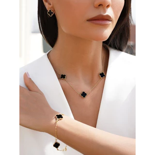 Conjunto Brinco Colar Pulseira Trevo Acessórios Femininos Folheados Brincos Femeninos virginia moda