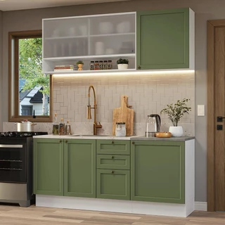 Armário de Cozinha Compacta 180 cm Branco/Verde Vik Madesa 03 em Oferta na Shopee