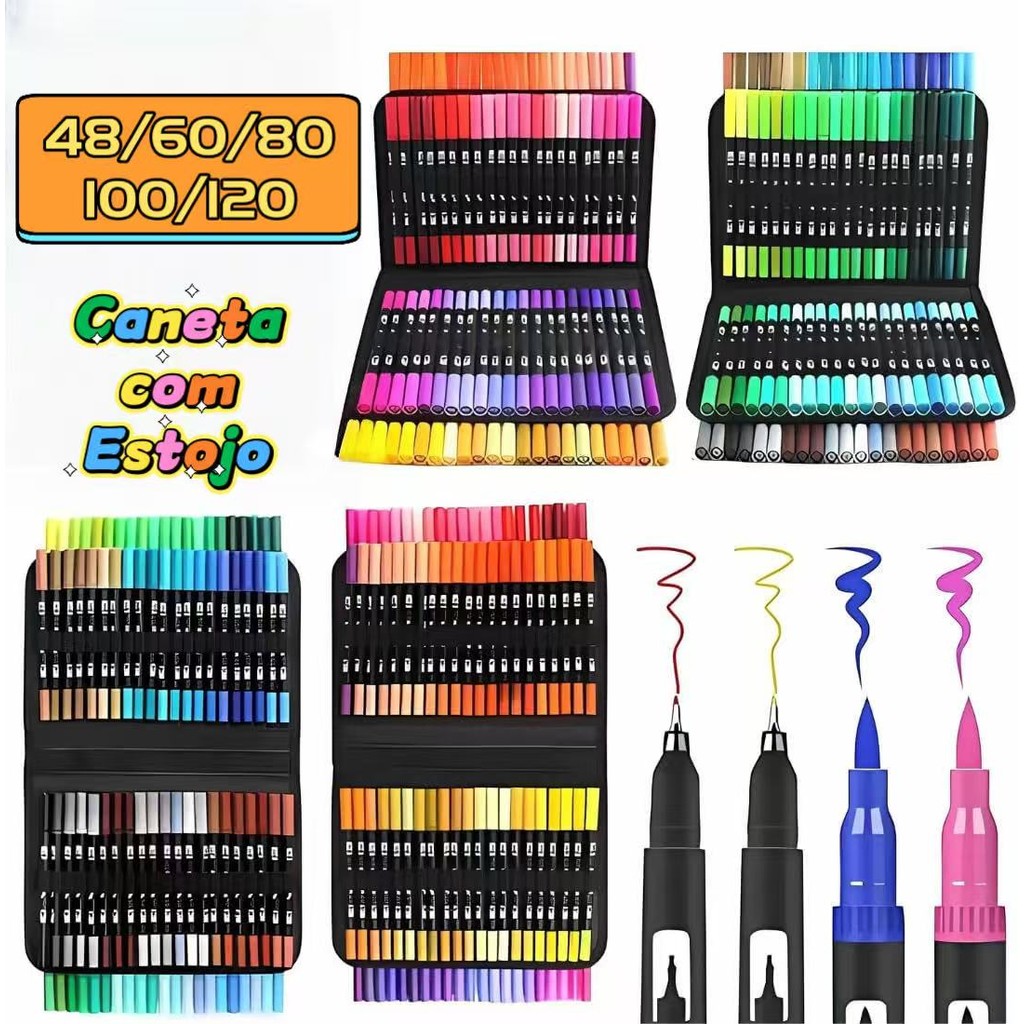 Estojo Dual Brush 60/80/100/120 Canetinha Profissional/Permanente
