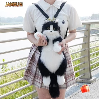 Jiameishun 50cm Super Fofo Moda Bolsa de Gato de Pelúcia Preta para Meninas Mochila Feita à Mão Presente de Compras Real