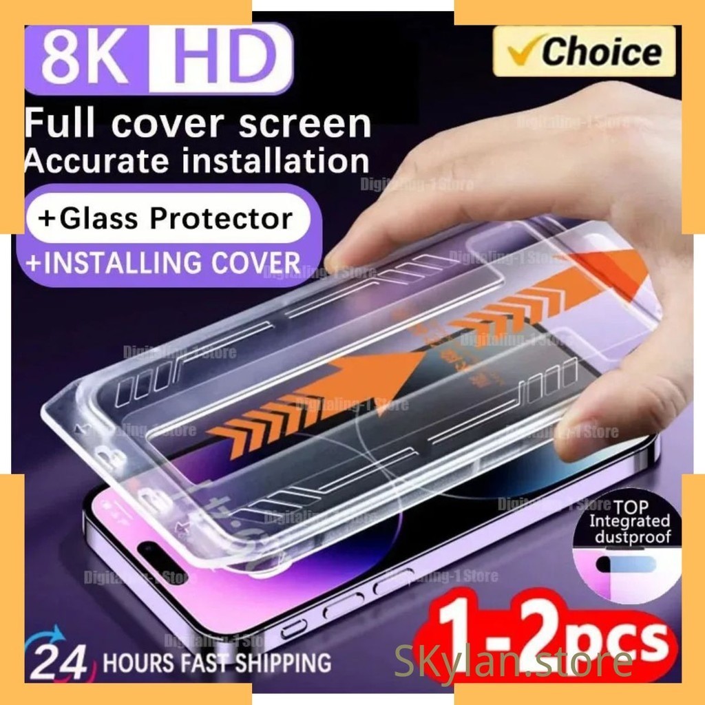 Pelicula com Montagem em Alinhamento super faicl Instalação , Vidro Temperado 3D para iPhone 15, 14, 13, 12, 11 Pro Max, XS, 15 Plus, 8K, 1-2 peças