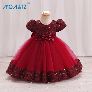 MQATZ Vestido De Lantejoulas De Flor 1 Aniversário Para Roupas De Bebê Batismo Princesa Festa De Manga Curta Menina 1-5 Ano N2116