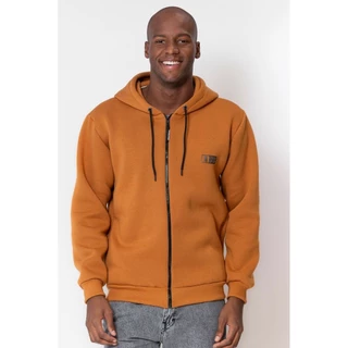 Blusa Masculina Moletom Capuz Polo Wear Marrom Médio