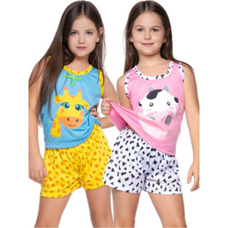 Kit 2 Pijama Infantil Estampado Kids Menina Menino Criança Regata Verão Manga Curta Calor Roupa Dormir em Oferta na Shopee
