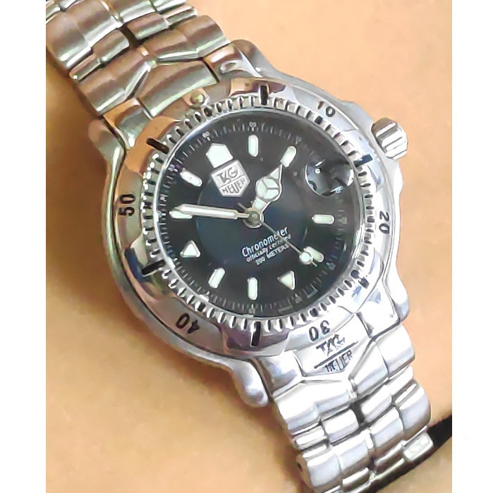 Tag-Heuer 6000 Série 34mm Cronômetro Mostrador Preto