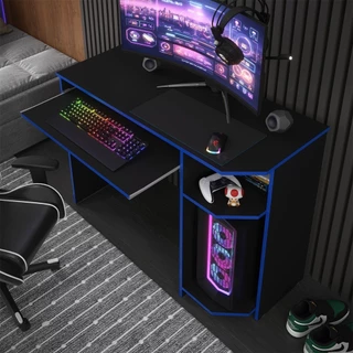 Mesa Gamer Escrivaninha Para Jogos Computador Gamer Preto e Azul 90 CM