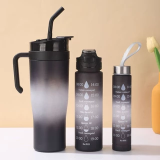 Kit garrafa e caneca de Plástico 1,2Lt 700Ml 350Ml 3 em 1