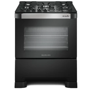 Fogão Mueller 5 bocas Decorato Vetro Preto Fosco com mesa de vidro