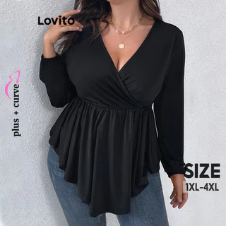 Lovito Blusa básica lisa casual plus size curva para mulheres LNM74185