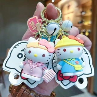 [Desenho Animado Hello Kitty Pijamas Pingente Chaveiro de Boneca de Anel de Natação