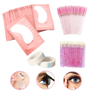 Kit 152 Peças Com Alongamento de Cílios - 50 Pads + 50 Escovinhas + 50 Aplicadores + 2 Fitas Transpore - WL em Oferta na Shopee