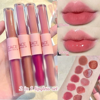 2 Em 1【 Glossy + Matte 】 Liptint Conjunto Batom Brilho Duplo Cabeça Mate Labial De Veludo À Prova D'água Maquiagem Rouge em Oferta na Shopee